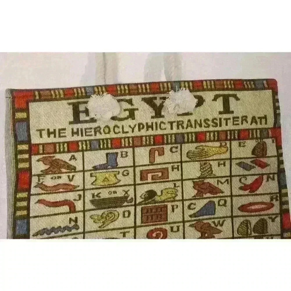 Printed Canvas Tote Bag Purse Egypt Egyptian 15 x 14 Hieroglyphics Alphabet - Picture 2 of 9